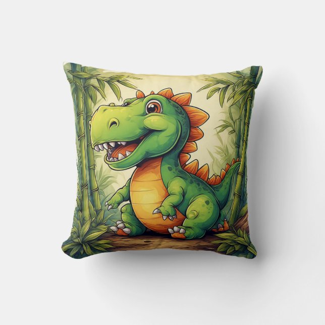 Bedårande serie-dinosaurie i frodig grön djungel kudde (Framsida)