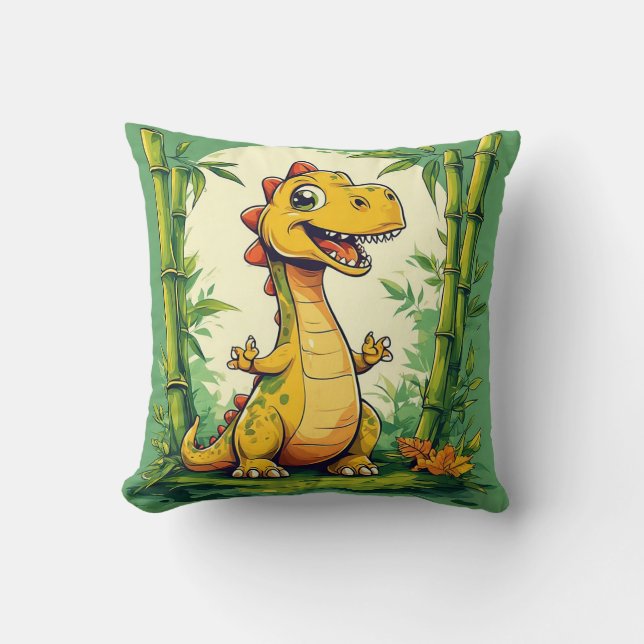 Bedårande serie-dinosaurie i frodig grön djungel kudde (Framsida)