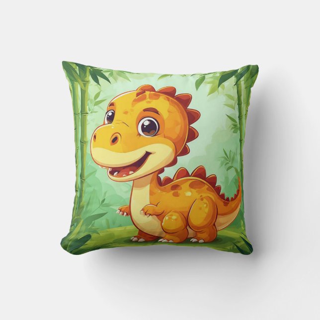 Bedårande serie-dinosaurie i frodig grön djungel kudde (Framsida)