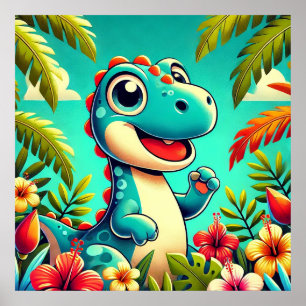 Bedårande serie-dinosaurie i livfulla tropiker poster