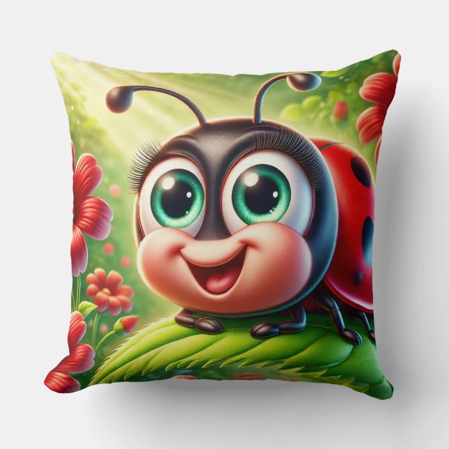 Bedårande serie ladybug i en livfull trädgård kudde (Framsida)