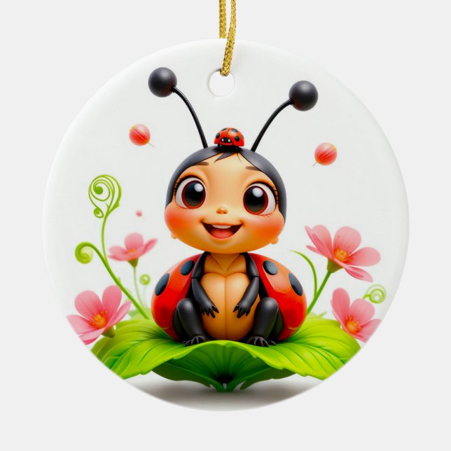 Bedårande serie ladybug julgransprydnad keramik (Framsidan)