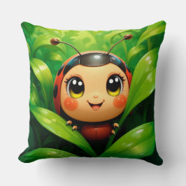 Bedårande serie ladybug omgiven av blad kudde
