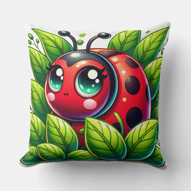 Bedårande serie ladybug omgiven av blad kudde (Framsida)