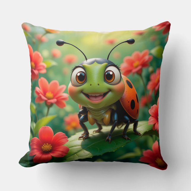 Bedårande serie ladybug på ett blad kudde (Framsida)
