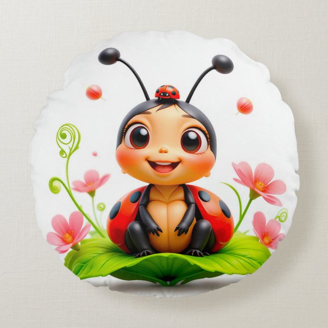 Bedårande serie ladybug rund kudde (Framsidan)