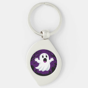 Bedårande serieande tecknad spökande Halloween Swirl Silverfärgad Nyckelring
