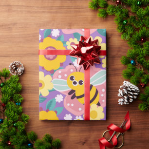 Bedårande seriebilder av bin och blommor presentpapper