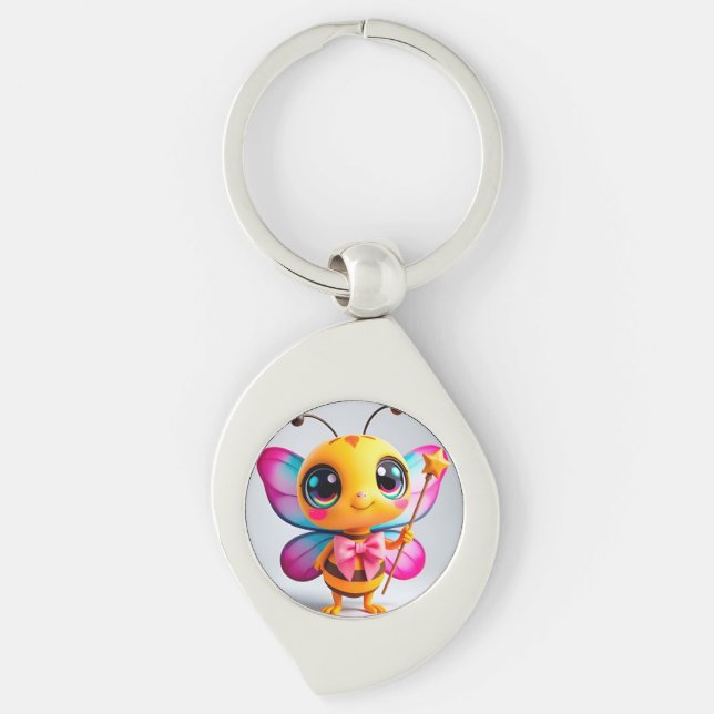 Bedårande seriefigur av en binäsa swirl silverfärgad nyckelring (Framsidan)