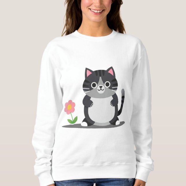 Bedårande seriefigur katt med blomma t shirt (Framsida)