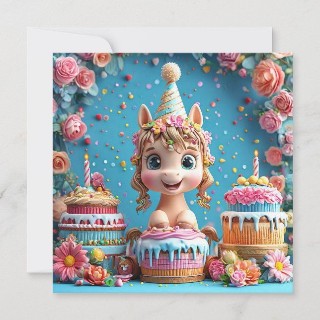 Bedårande seriehäst firar födelsedag inbjudningar (Framsida)