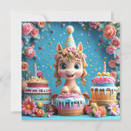 Bedårande seriehäst firar födelsedag inbjudningar