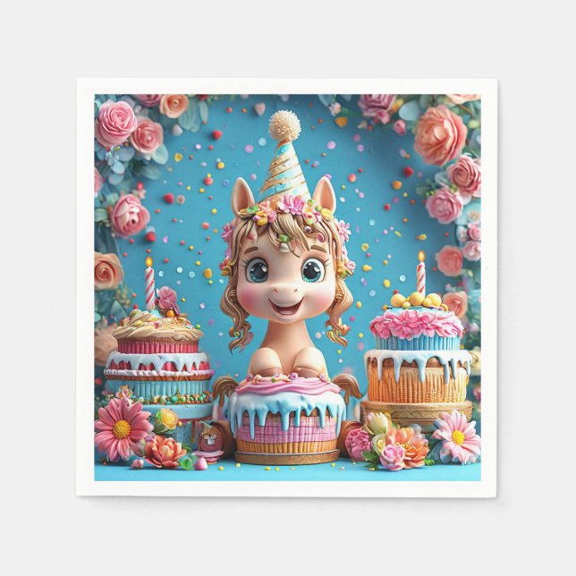 Bedårande seriehäst firar födelsedag pappersservett (Framsidan)