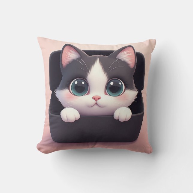 Bedårande seriekatten med stora ögon kudde (Framsida)