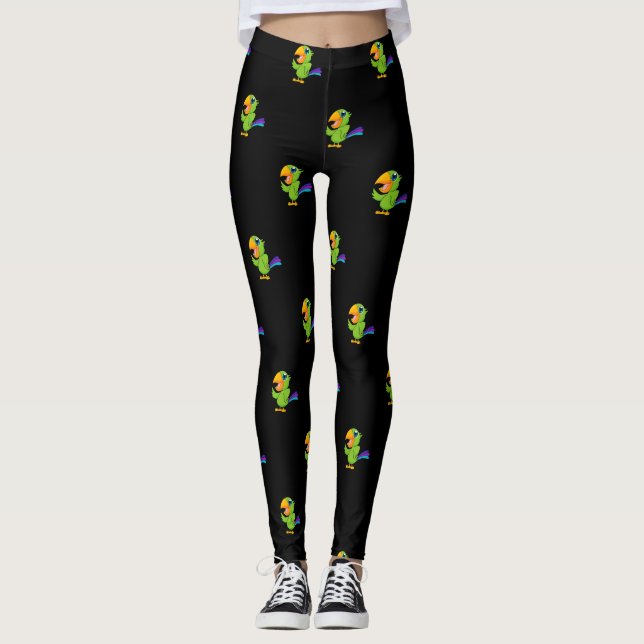 Bedårande serieteckad papegoja leggings (Framsida)