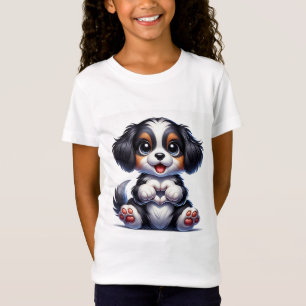 Bedårande serietecknad valp som håller ett hjärta t shirt