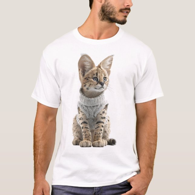 Bedårande Serval Kattunge i Stickad Tröja (Framsida)