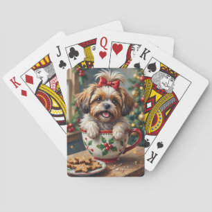 Bedårande Shih Tzu Hund i Julmugg Mysig Konst Casinokort