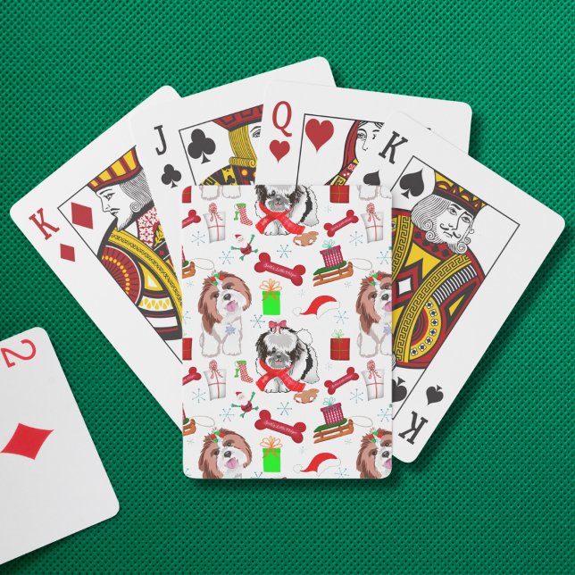 Bedårande Shih Tzu Julmönster Casinokort (Skapare uppladdad)