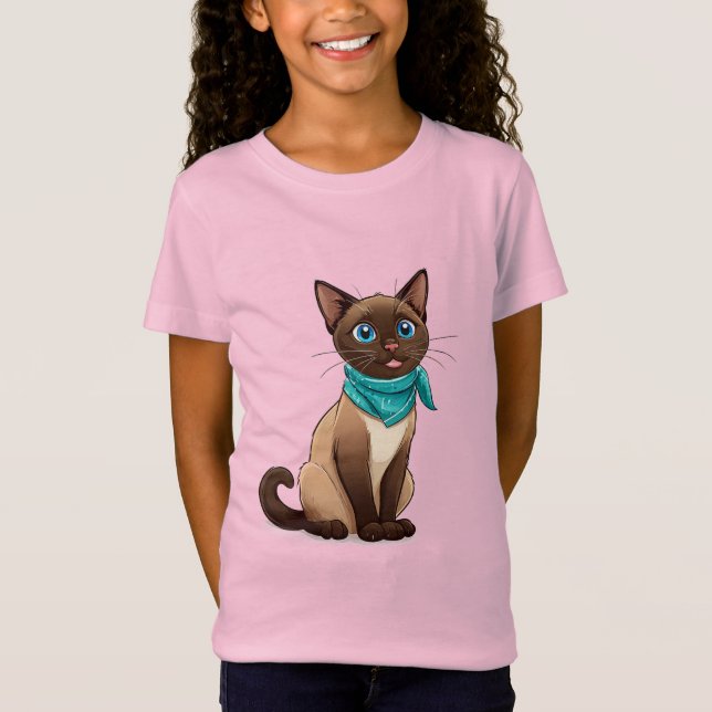 Bedårande siamesisk katt med turkos bandana t shirt (Framsida)
