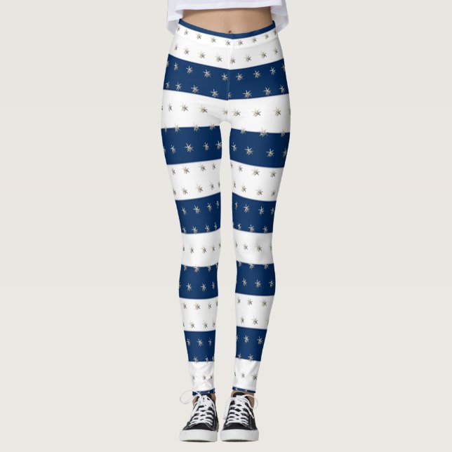 Bedårande sjöstjärna, Marinblå ränder Leggings (Framsida)