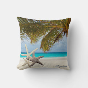 Bedårande sjöstjärna, strand, palm - Personlig Kudde