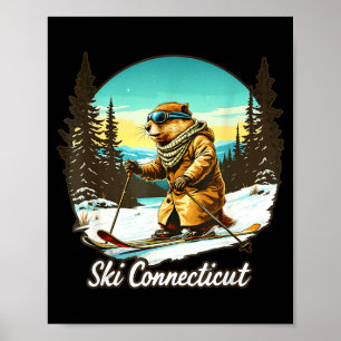 Bedårande skidåkande bäver illustration koppla sam poster