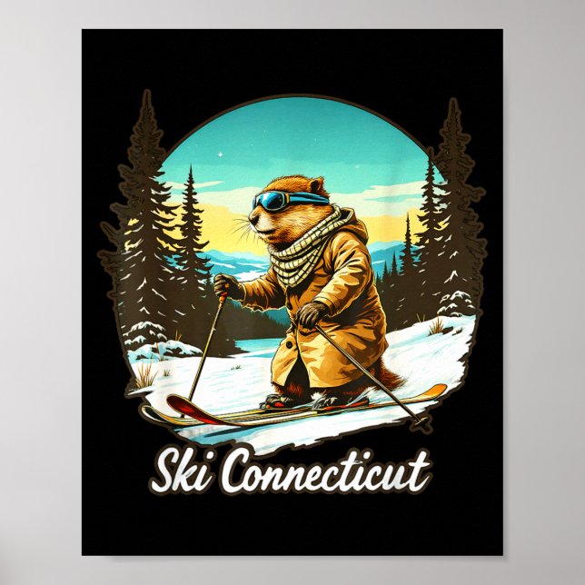 Bedårande skidåkande bäver illustration koppla sam poster (Framsidan)