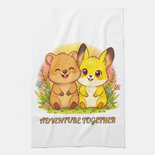 Bedårande Skogs Djurliga Vänner Kawaii Kökshandduk (Vertikal)