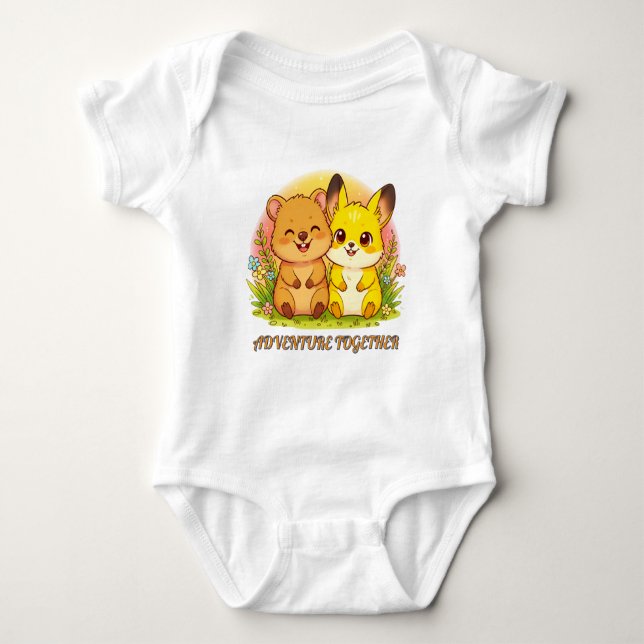 Bedårande Skogs Djurliga Vänner Kawaii T Shirt (Framsida)