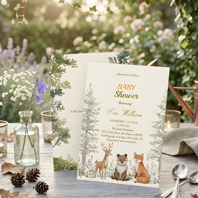 Bedårande Skogsdjur Baby Shower Inbjudan (Skapare uppladdad)