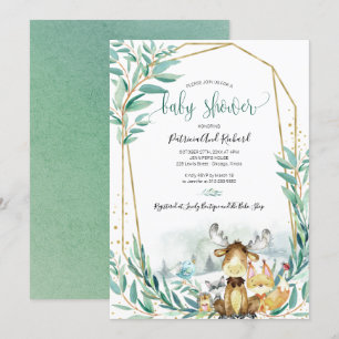Bedårande Skogsdjur Grönska Baby Shower Inbjudningar