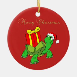 Bedårande sköldpadda med tomtehatt, present, God J Julgransprydnad Keramik