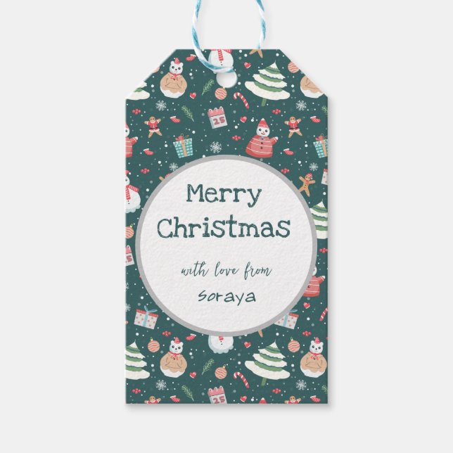 Bedårande Snemann Julmönster Presentetikett (Framsidan)