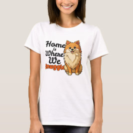 Bedårande "Snuggle" Pomeranian Valp – Söt Kawaii T Shirt