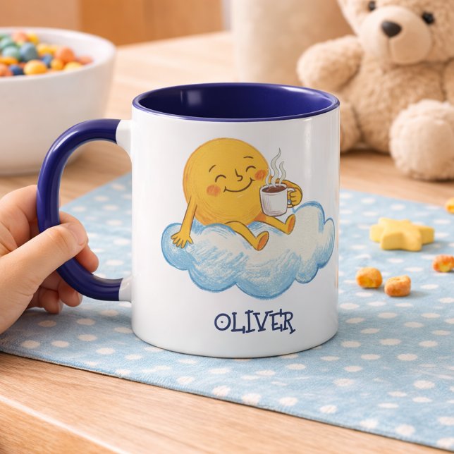 Bedårande sol som dricker varm choklad barn mugg (Skapare uppladdad)
