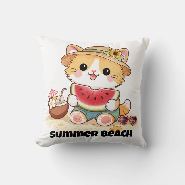 Bedårande Sommarstrandkatt Kudde (Framsida)