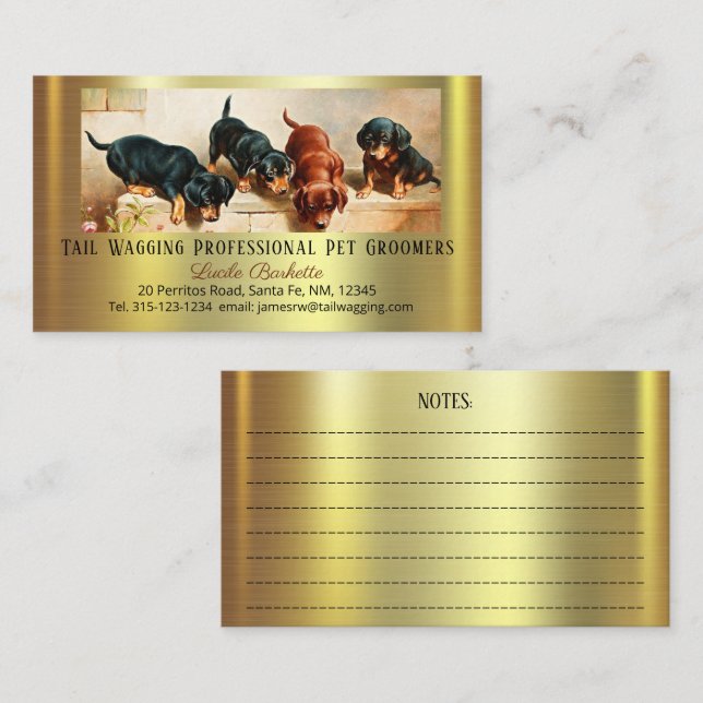 Bedårande söt dachshund-valp Husdjur Grooming Chic Visitkort (Fram/baksida)