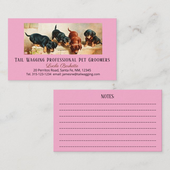 Bedårande söt dachshund-valp Husdjur Troning Rosa Visitkort (Fram/baksida)