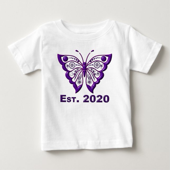 Bedårande söt “Est. 2020 Lila Fjäril” T Shirt (Framsida)