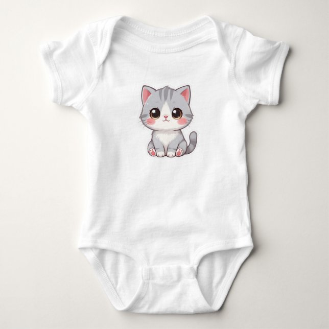 Bedårande söt tecknad bebis katt t shirt (Framsida)