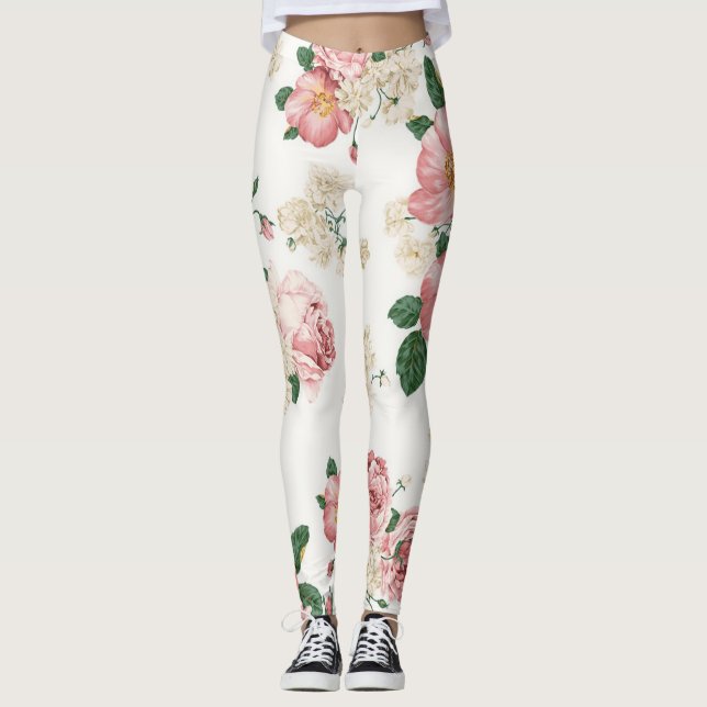 Bedårande söt tjej, blommor leggings (Framsida)