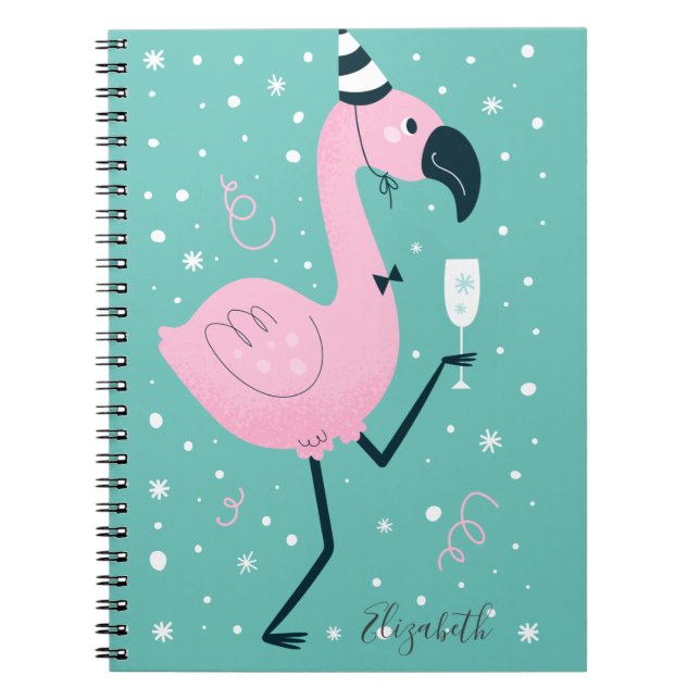 Bedårande söta flamingos snöflingor  anteckningsbok (Framsidan)