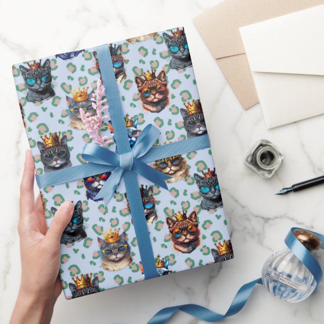 Bedårande söta kungliga katter Upprepande mönster Presentpapper (Gåvor)
