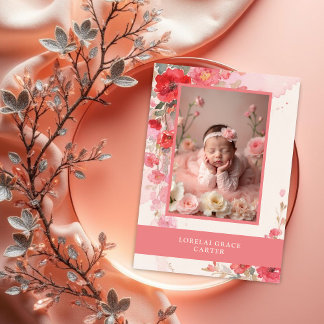 Bedårande söta pastellrosa blommande foto minnessa anteckningskort