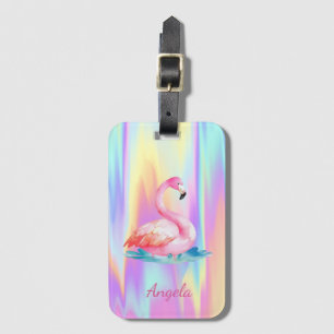 Bedårande söta rosa flamingos holografiska bagagebricka