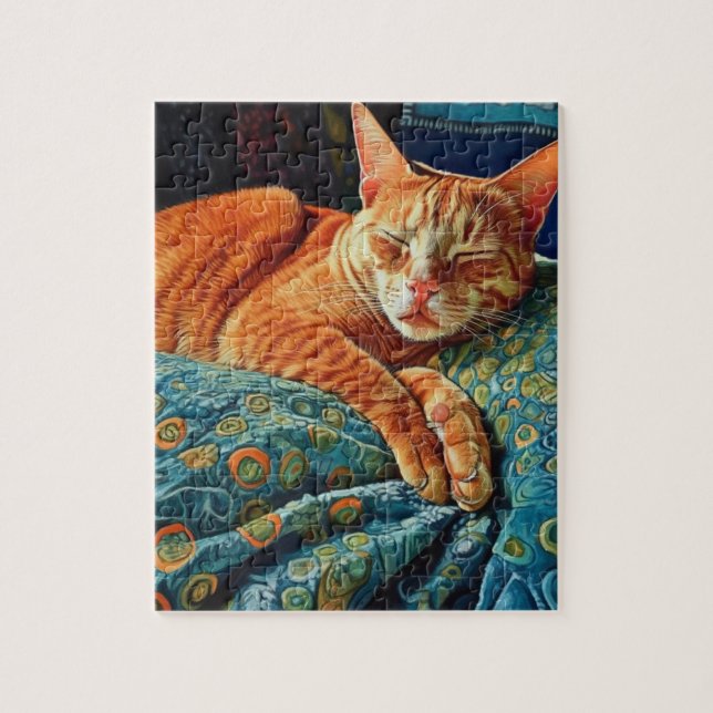 Bedårande sovande orange katt  pussel (Vertikal)