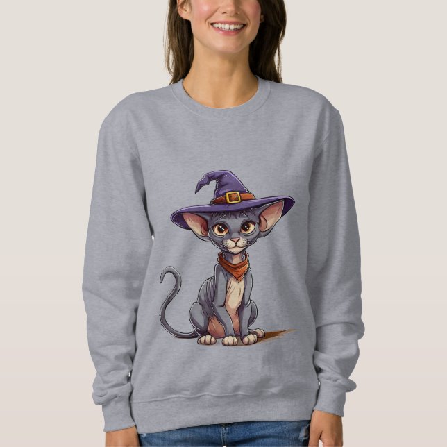 Bedårande Sphynx-katt i häxhatt T Shirt (Framsida)