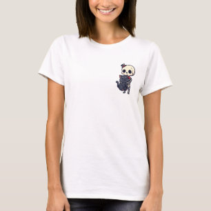 Bedårande stilig skelett som kramar glad svart kat t shirt