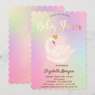Bedårande svankrona holografisk baby shower inbjudningar